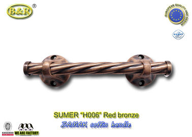 Το γυαλισμένο φέρετρο μετάλλων Zamak χειρίζεται το κόκκινο μέγεθος χρώματος χαλκού H006 25,5 X 6,5 εκατ.